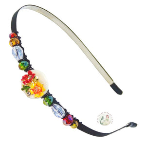 colorful crystal flowers embellished no-pinch headband, side-accented with Austrian crystal beads, Spring Bouquet Headband