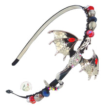 Load image into Gallery viewer, flexible headband embellished with an enameled storm dragon, decorated with crystal beads, Renaissance Dragon Headband
