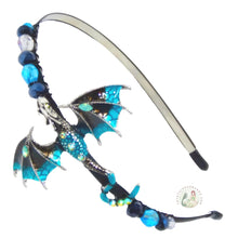 Load image into Gallery viewer, flexible headband embellished with an enameled water dragon, decorated with crystal beads, Renaissance Dragon Headband
