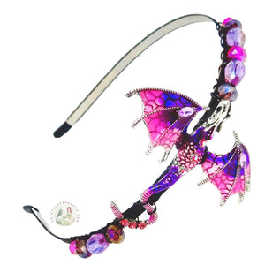 flexible headband embellished with an enameled wind dragon, decorated with crystal beads, Renaissance Dragon Headband